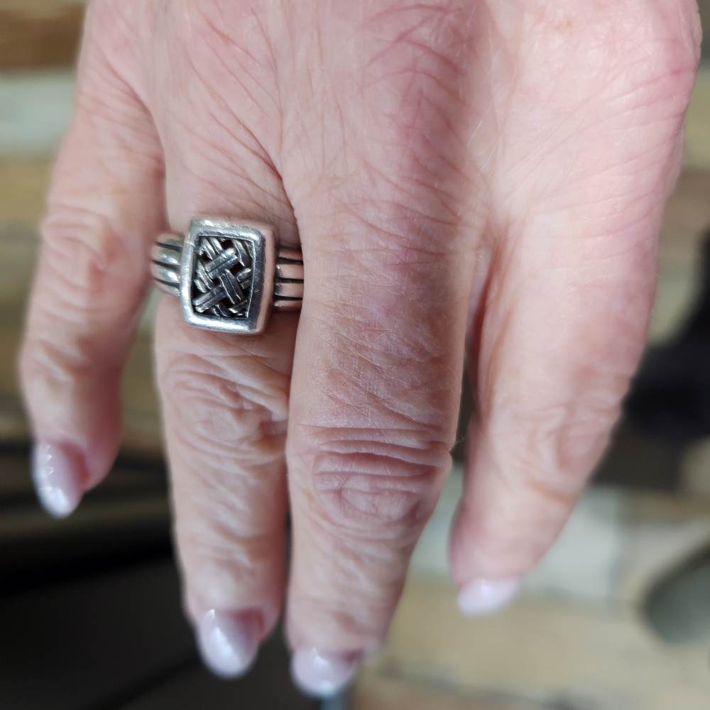 Brighton 925 Sterling Silver Basket Weave Square Ring Size 7 - Picture 3 of 7